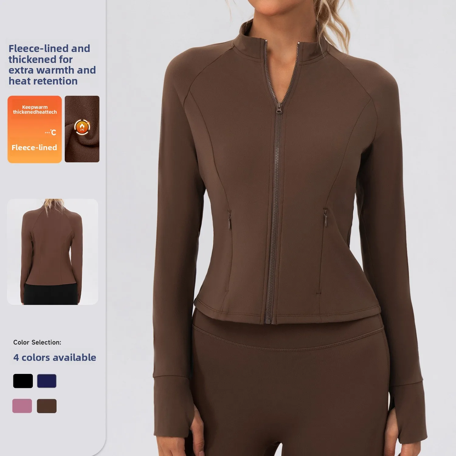 Autumn and winter velvet warm yoga suit zipper stand up collar sports cardigan slim fit and slimming fitness running jacket