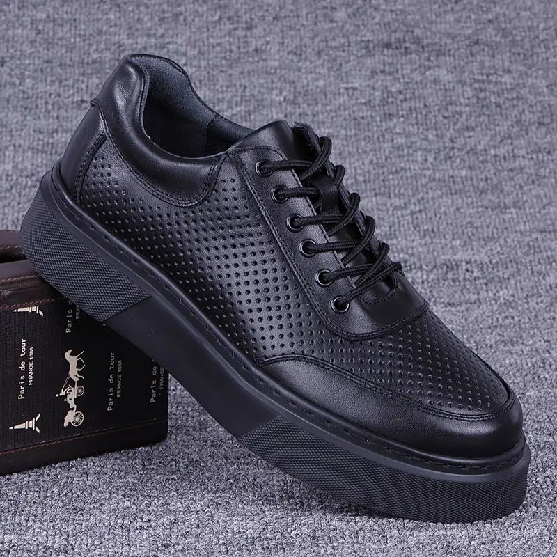 

Genuine Leather Shoes Men Trendy Flat Board Shoe Casual Shoe Hollow Hole Breathable High Quality Business Skateboard Summer 2026