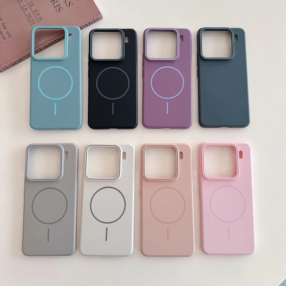 Casing Ponsel Pengisi Daya Magnetik Warna Solid untuk Xiaomi Mi 14 Ultra 13 15 Pro Redmi K80 Pro Magsafe Cangkang Sampul Keras