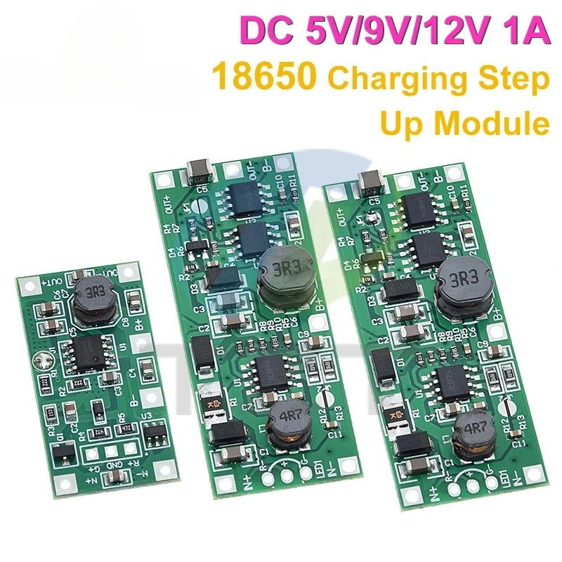 Módulo de reforço de carregamento, dc 5v-12v a 9v/12v para bateria de lítio 18650, conversor de proteção de tensão, descarga de carga