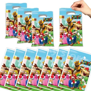 Mario Bros Túi quà nhựa cho bé gái, hộp kẹo, trang trí sinh nhật, nguồn tiệc, trang trí tắm cho bé 10 Túi bán hàng chính Super Mario - №1