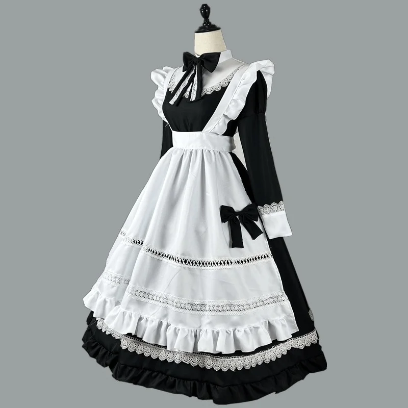 Black Cute Lolita Long Skirt Maid Costumes Girls Women Lovely Maid Cosplay Costume Animation Show Japanese Outfit Dress Clothes