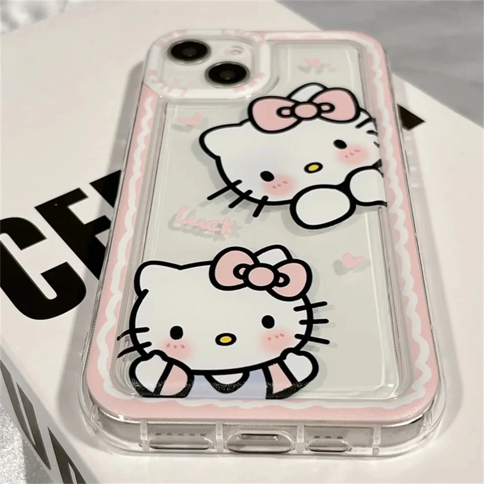 Sanrio Ins Hello Kitty Edge Phone Cases For Iphone 15 14 13 11 12 Pro Max XR XS 7 8 Plus Y2k Girl Clear Gift Silicone Anti-fall