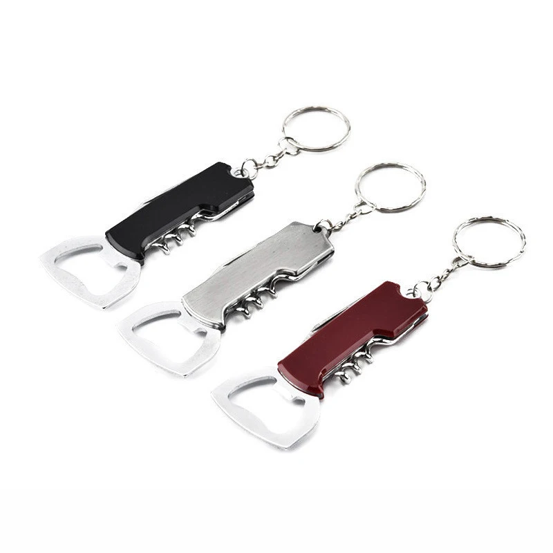 Multifunctional Beer Bottle Opener Keychain, Stainless Steel Corkscrew Wine Opener, Knife, Gift for Wine Lovers