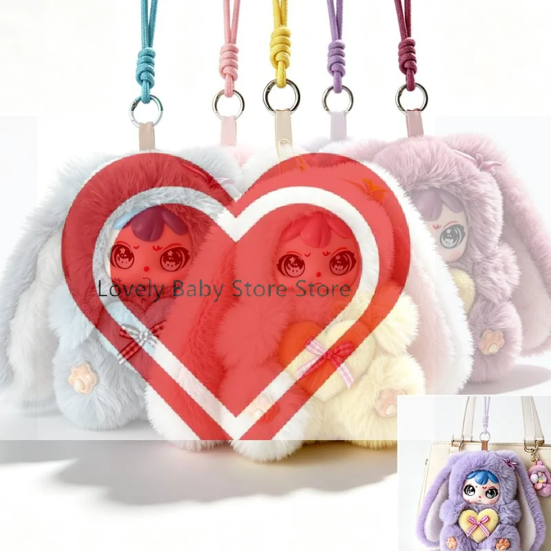 【BS】Cute Long Ear Bunny Plush Keychain Fluffy Sweet Rabbit Vinyl Doll Pendant Decor Backpack Hanging Charm Girls Kawaii Gift
