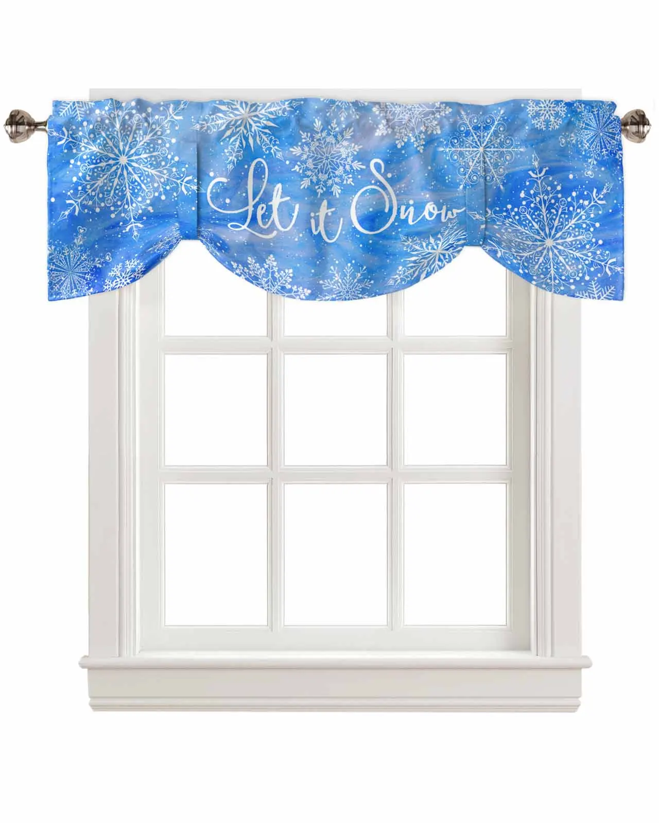 Christmas Winter Snowflakes Watercolor Window Curtain Living Room Kitchen Cabinet Tie-up Valance Curtain Rod Pocket Valance