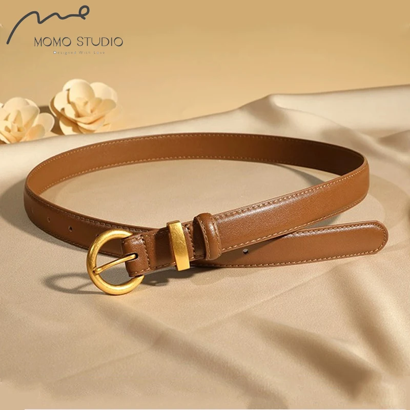 

2024 Women Belts Genuine Leather Simple Gold Buckle Belt Girls Dress Jean Pants Waistband Belts for Lady Luxury Designer Brand