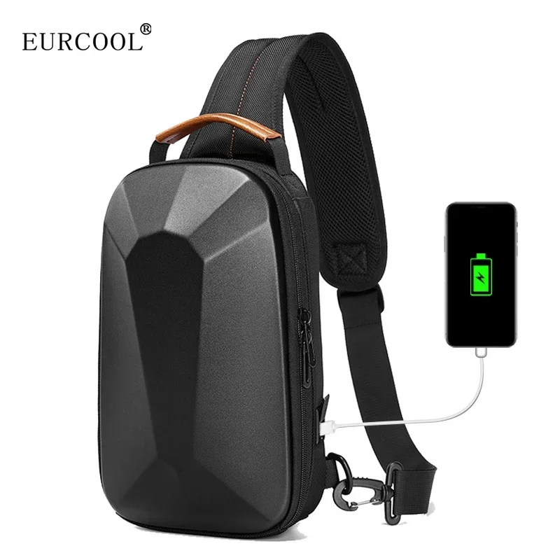 

EURCOOL Men's Bag Shoulder With USB Charging Crossbody s Anti-theft Waterproof Travel Male Backpack 9.7 Inch Ipad Bolsa