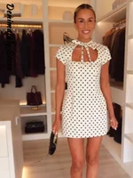 Fashion Lace Up Polka Dot Mini Dress Women Square Collar Short Sleeve Satin Party Dresses2026 Summer Lady Elegant Beach Robe New - Image 3