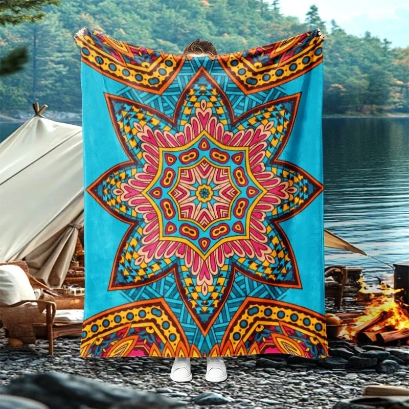 Cyan Blue Navajo Ethnic Geometric Throw Blanket,Warm Living Room,Office Rest Cover,Birthday Anniversary Home Casual Blessing