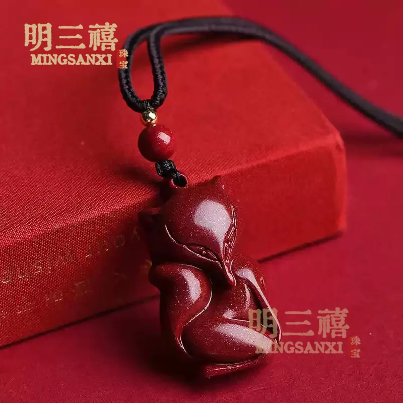 Original Ore Purple Gold Sand Ruyi Guanyin Pendant High Content Cinnabar Fox Head Lucky Bag Buddha Head Hanging Ornament