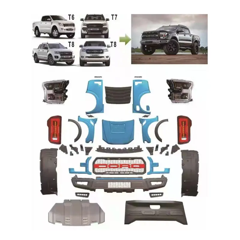 Car Body Kits for Ford Ranger T6 T7 T8 2012-2021 Upgrade for Ford f150 Raptor Body Kit Headlights Taillights