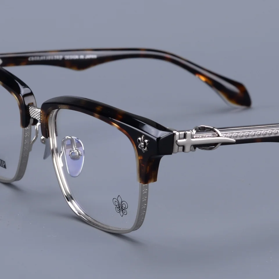 World Fashion Top Art Designer Men's Titanium Frame Eyeglass Frame Casual Retro Carving Decoration Luxury Brand Women's Glasses