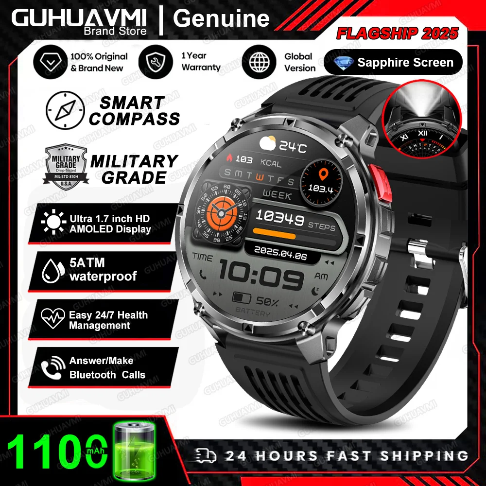Nieuwe T-REX3 Ultra 1100mAh Batterij SmartWatch 10ATM Waterdichte GPS Kompas Zaklamp 1.7 "AMOLED HD Oproep Sport Smart horloge Mannen