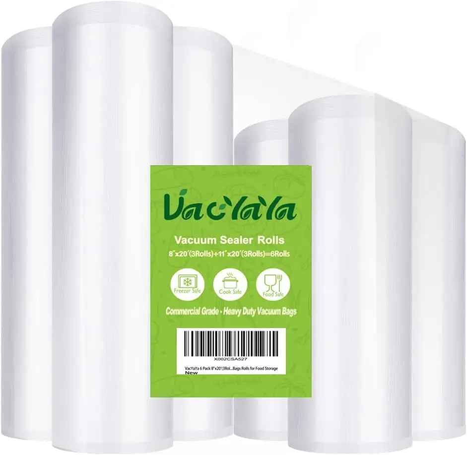 

6-Pack Vacuum Sealer Bags Rolls, 8"x20' and 11"x20', BPA-Free Heavy-Duty Commercial Grade for All Types of Sealers