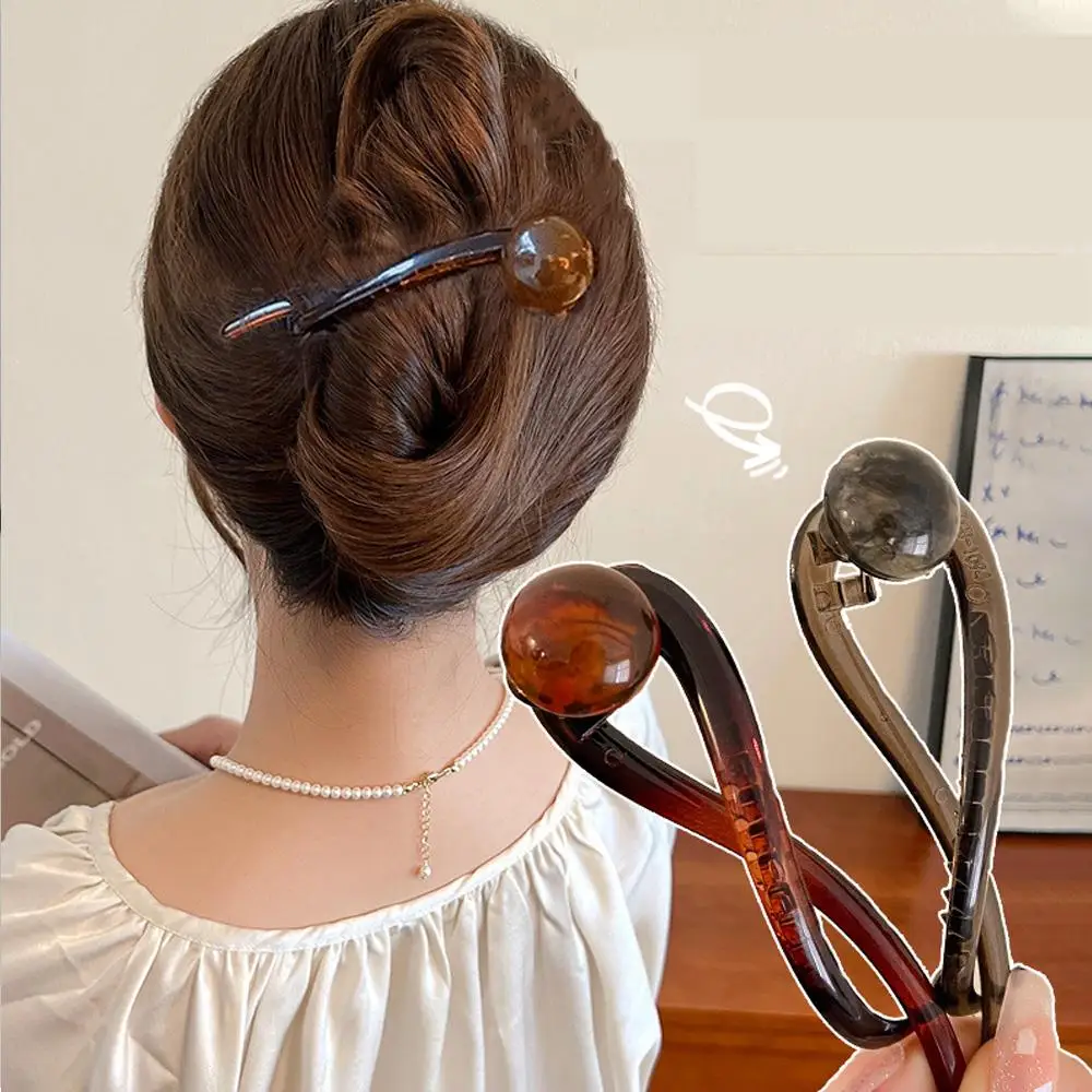 Pince à cheveux torsadée perle de café élégante pour femme, épingle à cheveux en forme de S, queue de cheval vintage, outil de coiffure, barrettes à pince requin, mode