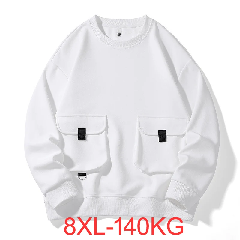 

Autumn Winter Men Sweater Fat Plus Size Round Neck Workwear Style Solid casual Pocket 7XL 8XL 140kg