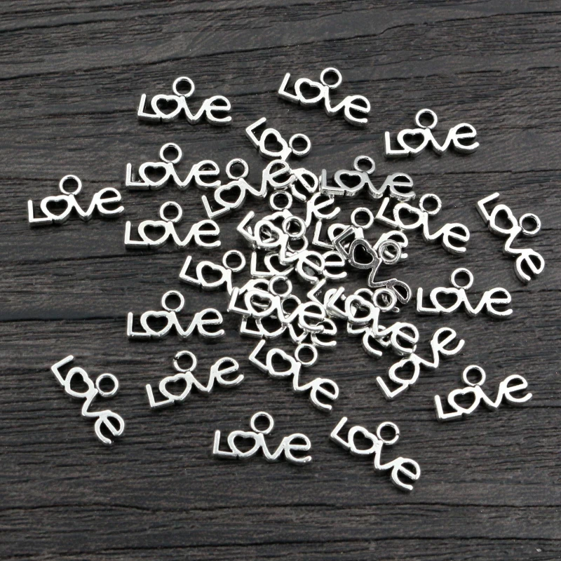 50pcs 6x12mm Antique Silver Plated LOVE Letter Charms Pendant DIY Jewelry Making Accessories For Necklace Bracelet Findings