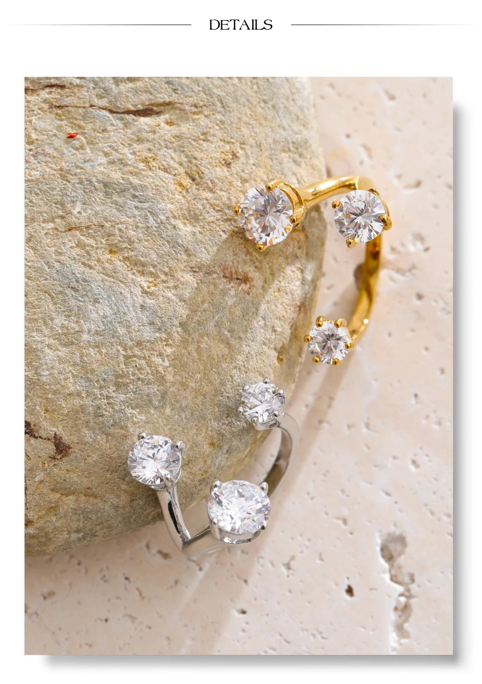 Yhpup verstellbarer Ring aus Edelstahl mit glänzendem Zirkonia, 16 Karat PVD-beschichtet, trendiger Premium-Schmuck für Frauen, Geschenk – Detail 6