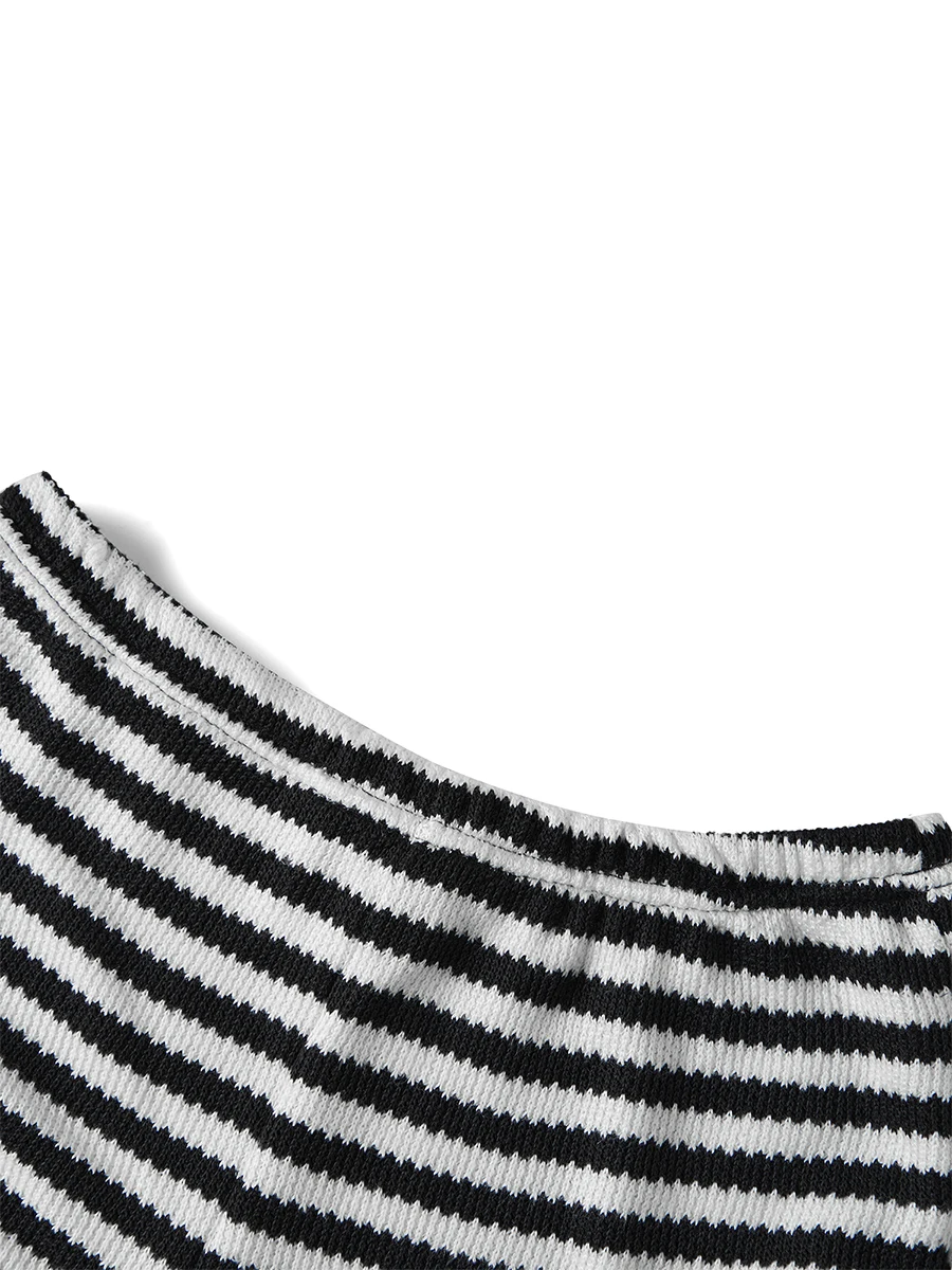 여성용 스트라이프 프린트 니트 반바지 로우 라이즈 핏 스트레이트 레그 짧은 바지 streetwear