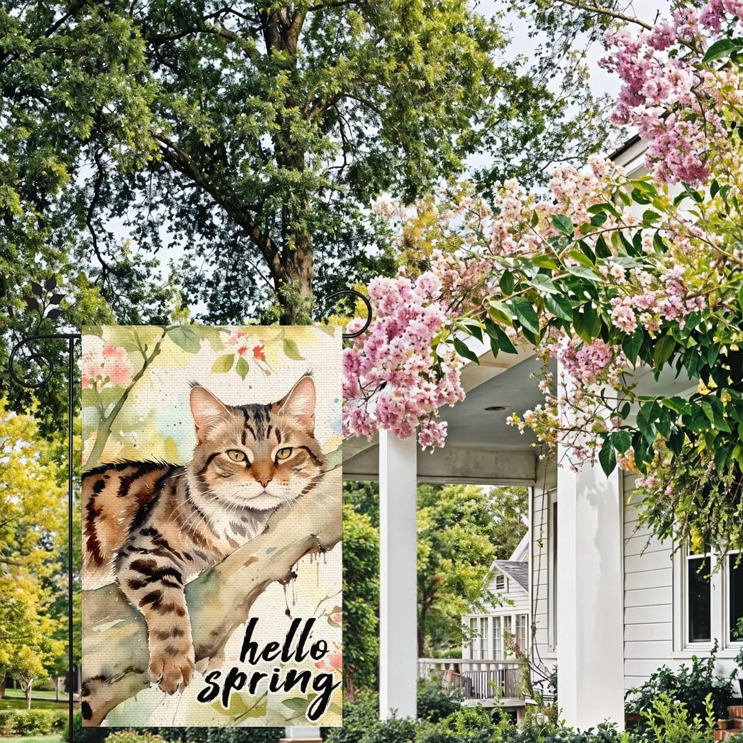 Dog Cat Spring Flower Garden Flag 12x18 Double-sided Burlap Welcome Garden Yard House Flag for Outdoor welcome Spring Summer YYD