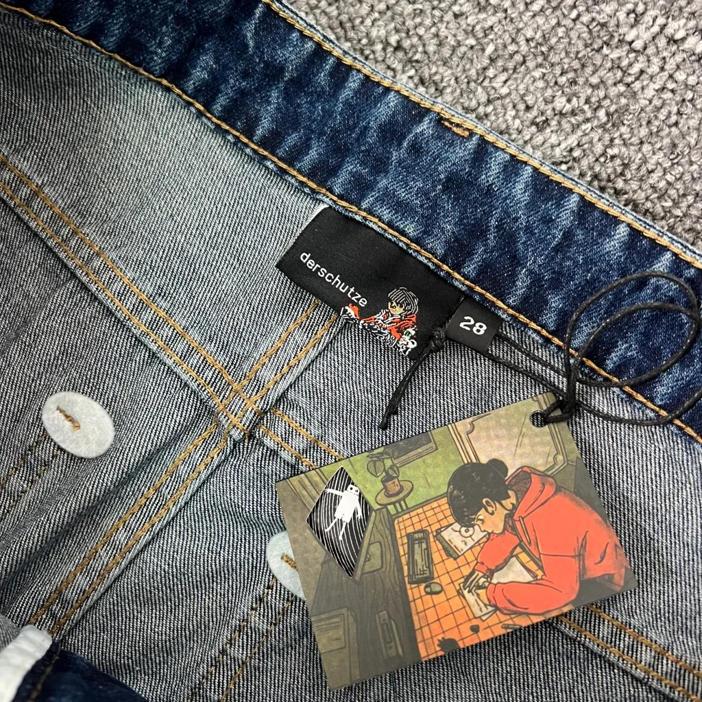 Pantalones vaqueros Retro destridos, corte holgado, bordado, Fi Pond Bear, cintura alta, cierre de cremallera, ropa informal de otoño para jóvenes