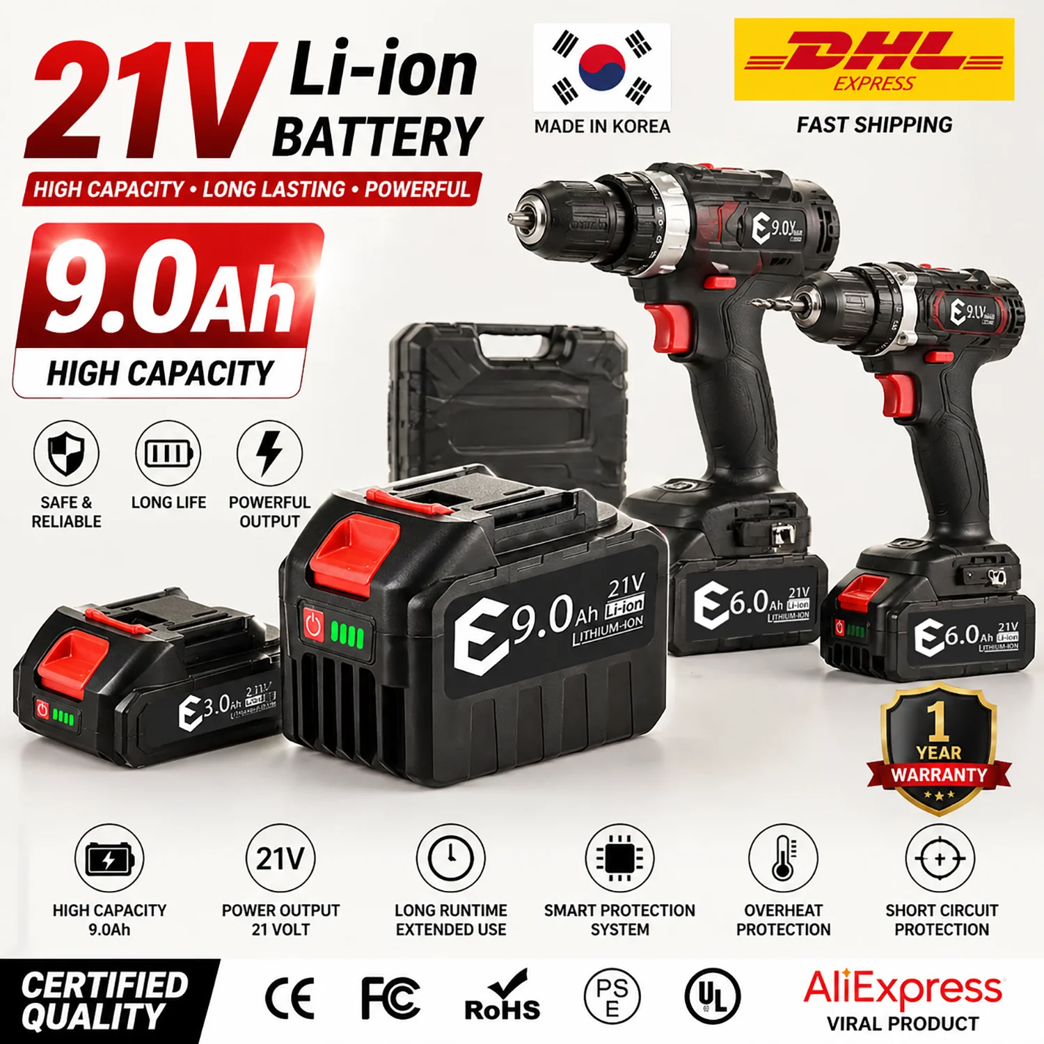 21V 3.0Ah 6.0Ah 9.0Ah Rechargeable Lithium Battery for Makita 18V Power Tools Cordless Wrench Saw Drill Grinder Screwdriver