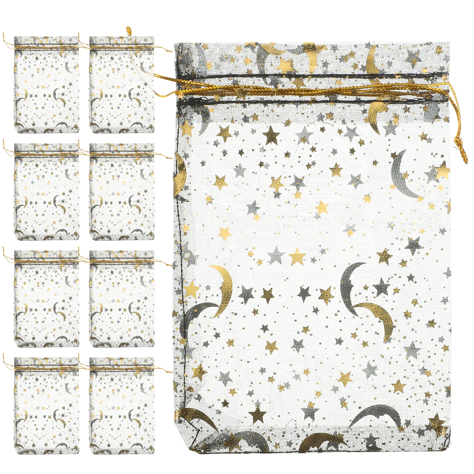 

100Pcs Star Moon Drawstring Bags Versatile Favor Pouches for Cosmetics Tea Bags Coins Earring Storage Solutions