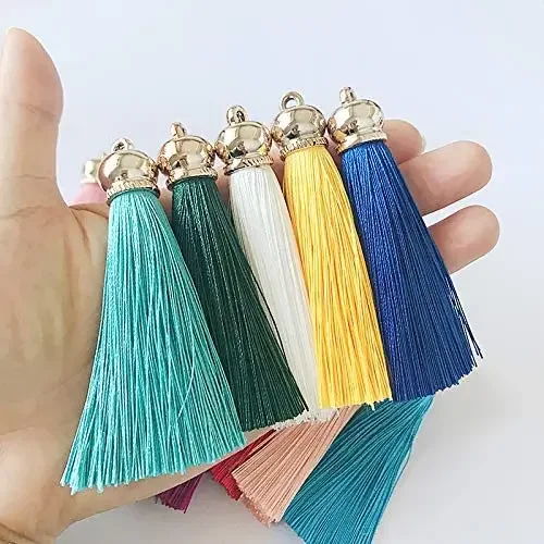 5/10Pcs Silky Tassel Elegant Keychain Tassels with Gold Metal Caps DIY Crafts Soft Tassel Jewelry Making Key Chain Charms Decor