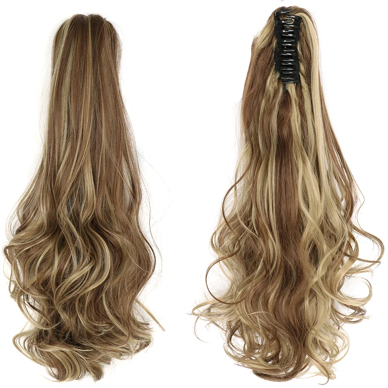 22 Inch Klauw Clip In Golvende Paardenstaart Verlenging Synthetische Vezel Haarstuk Lange Golvende Paardenstaart Extensions Voor Vrouwen Meisjes