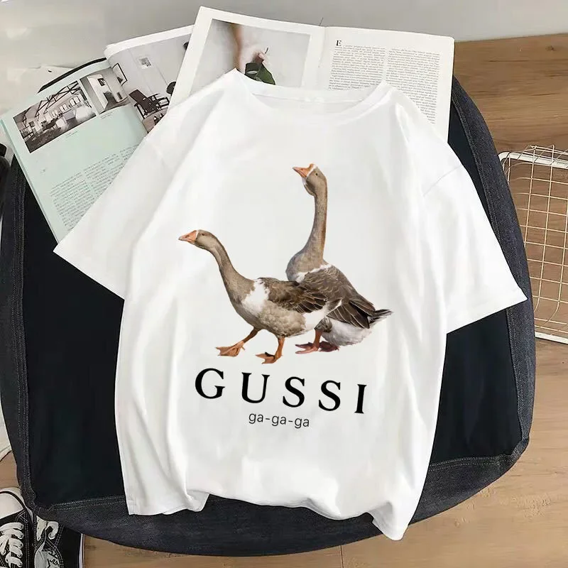 Gooses Print Casual Tops Women 100% Cotton T Shirt Short Sleeve T-shirt Ladies Tee Shirt High Quality Clothes