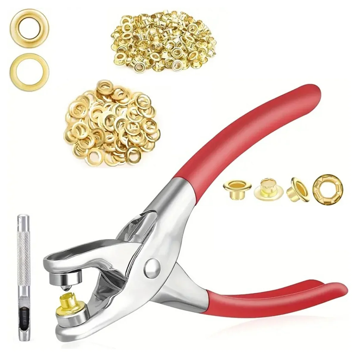 6mm Grommet Eyelet Plier Set, Eyelet Hole Punch Pliers Kit with 100 Metal Eyelets, Grommet Tool Kit for Leather Cloth