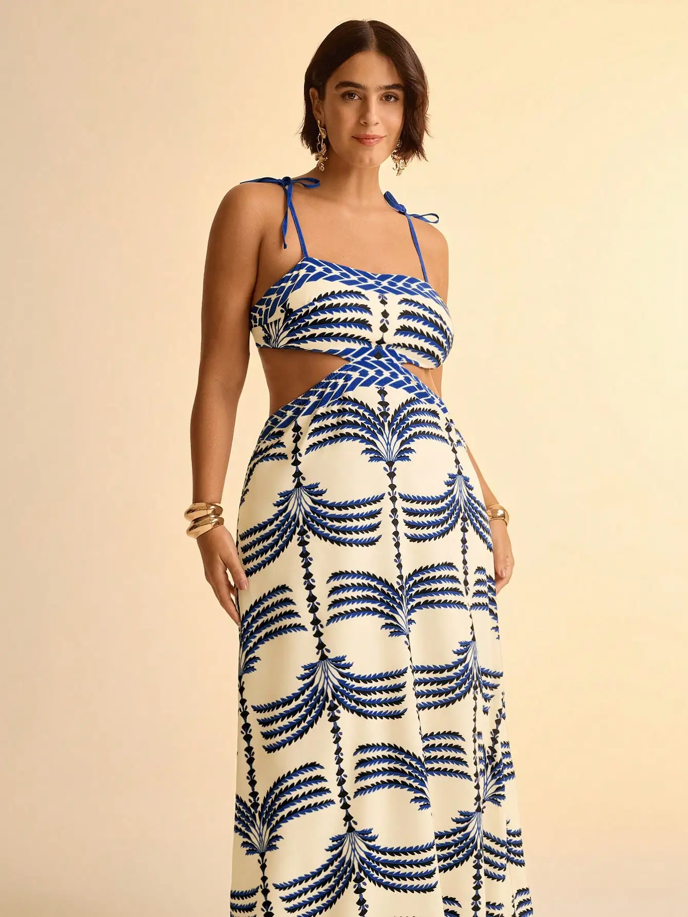 

Женское макси-платье больших размеров в стиле бохо с принтом пальмовых листьев, с вырезами на талии, без рукавов, для летнего отдыха