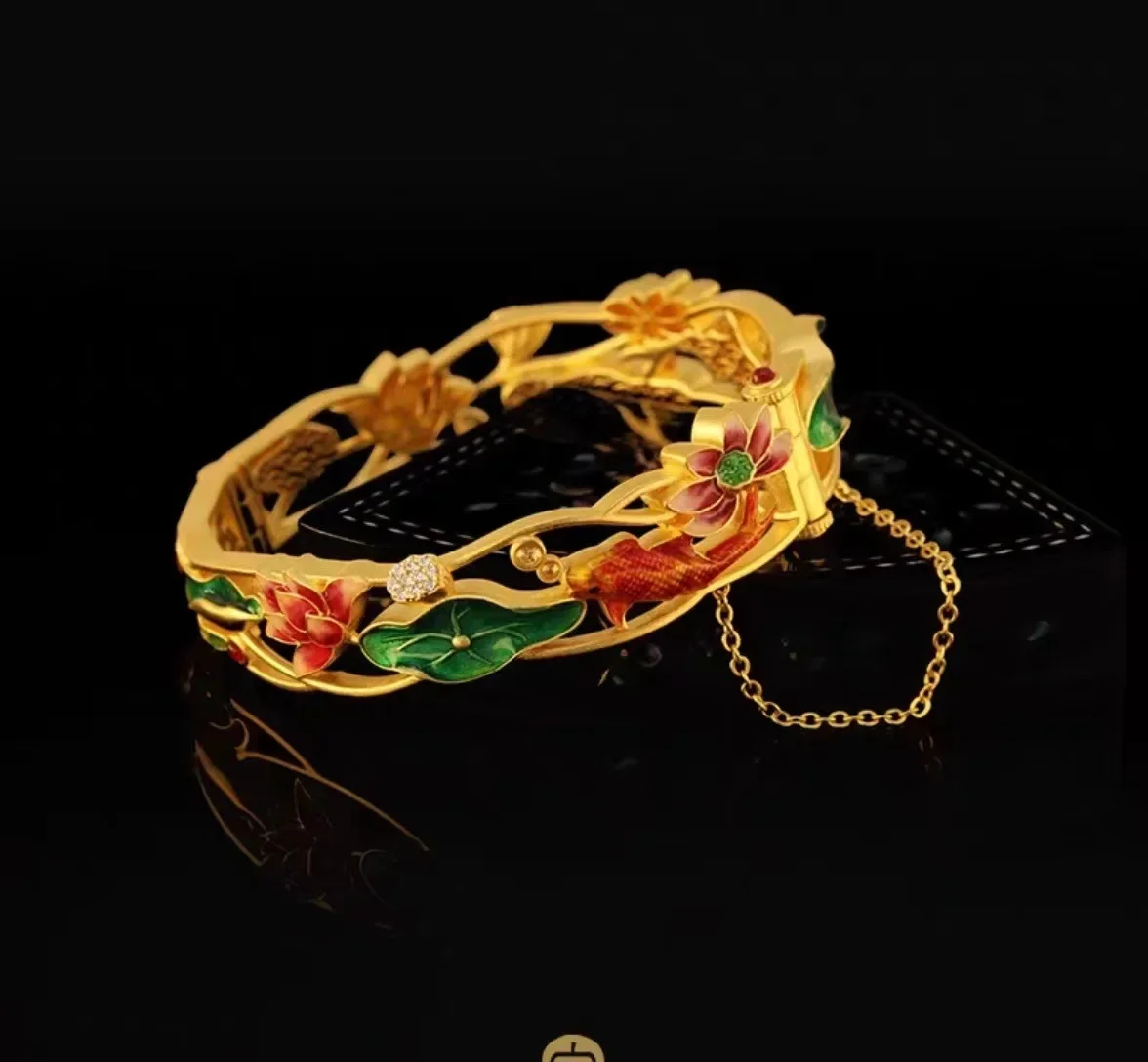 High quality pure gold 999 real gold 24K gold lotus pond moonlight tank fish goose bracelet women's bracelet AU999