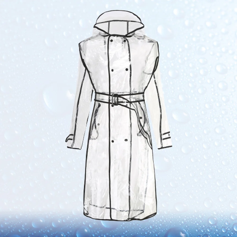 

Transparent Raincoat Women Mid-Long Lightweight Eva Hooded Rainwear Fashion Black Slicker Belt Design Windproof Waterproof