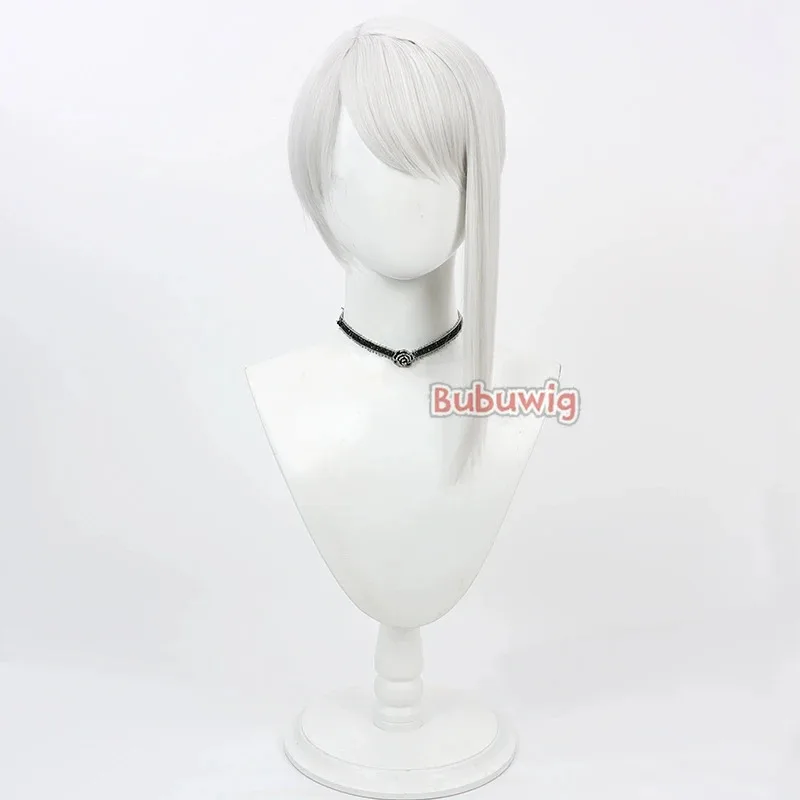 CyBubuwig الشعر الاصطناعية Kaine تأثيري الباروكات لعبة NieR Kaine النساء حفلة لعب الأدوار قصيرة مستقيم الفضة شعر مستعار أبيض مقاومة للحرارة