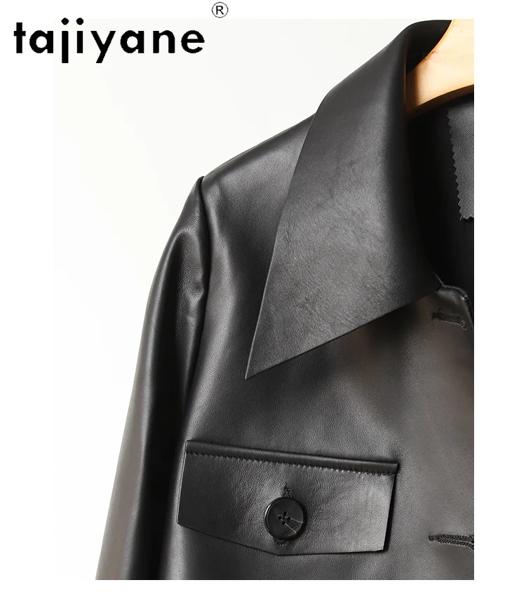 Tajiyane High-End-Mantel aus echtem Schaffell, Damenbekleidung, 2023, Frühling und Herbst, kurze einreihige Echtlederjacke für Damen