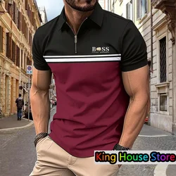 Men's Polo Shirt Summer Streetwear Boss 3dPrinted Golf Short Sleeve Business Casual Zipper Polo Sportswear Male Clothing For Men