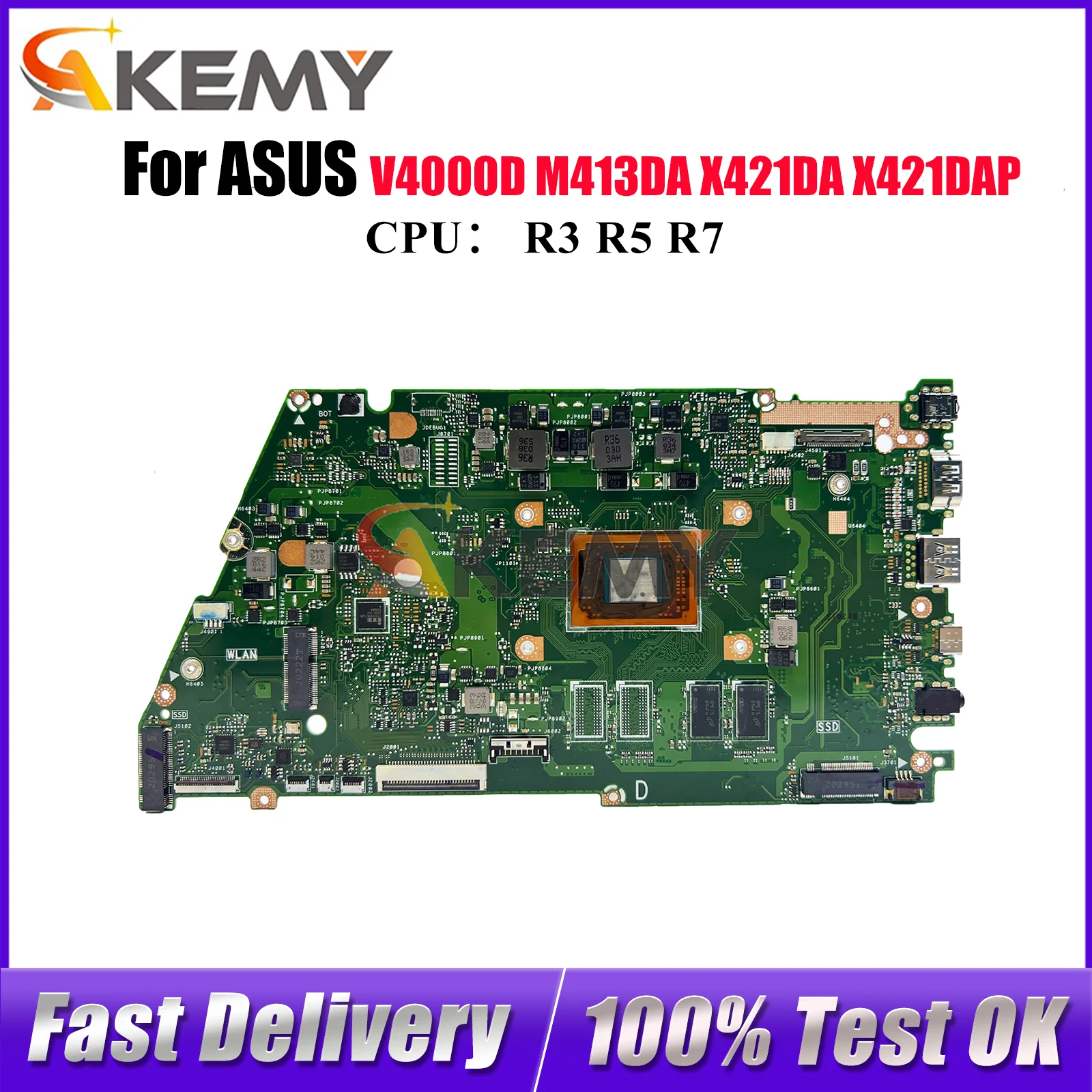 

X421DA Материнская плата для ноутбука ASUS VivoBook X421D X421DAP V4000D M413DA X421DA Материнская плата с процессором R3 R5 R7 100% тест ОК быстрая доставка