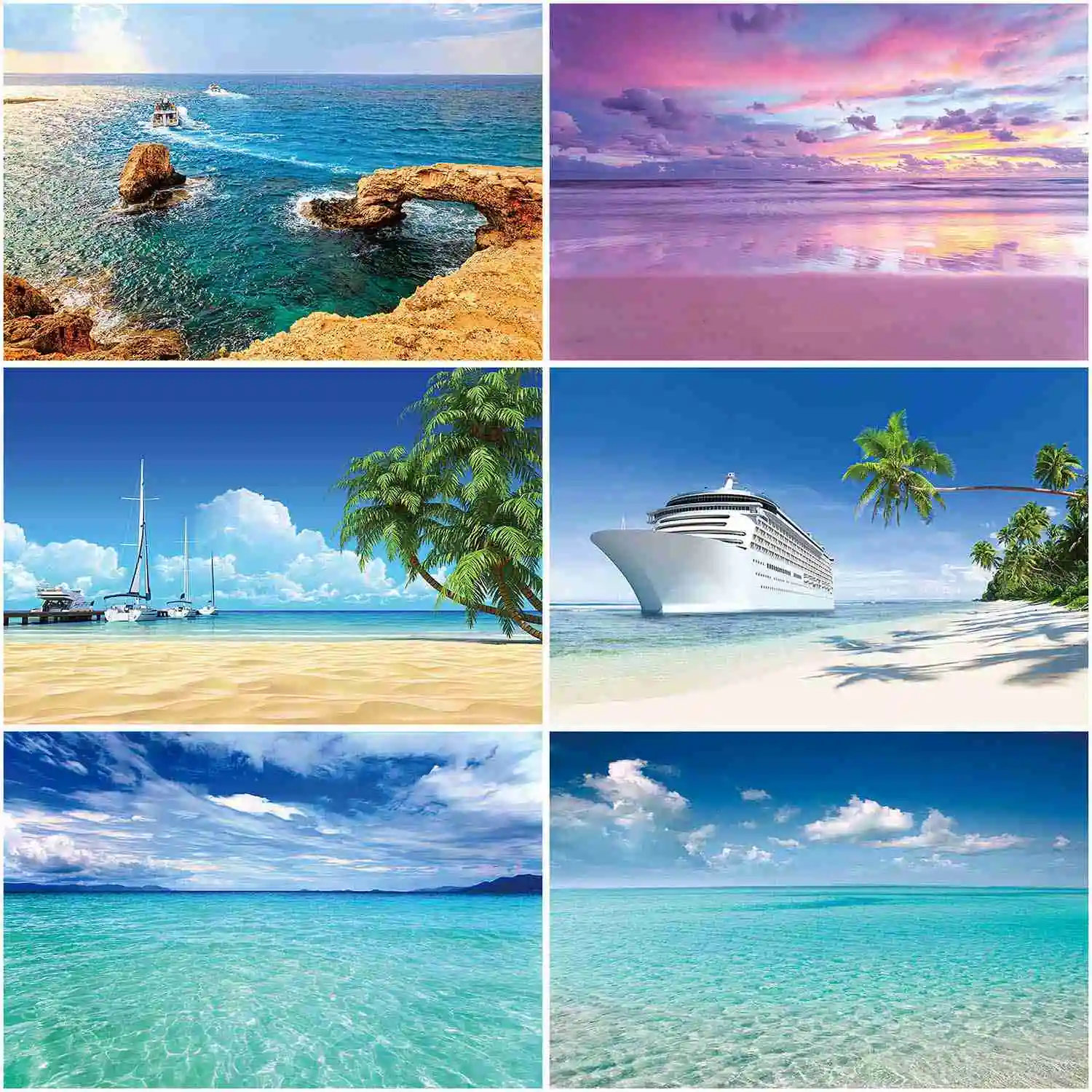 MOON.QG Tropical Beach Sea Ship Boat Wharf Backdrop Photography Summer Holiday Party Background Blue Ocean Surface Photo Props