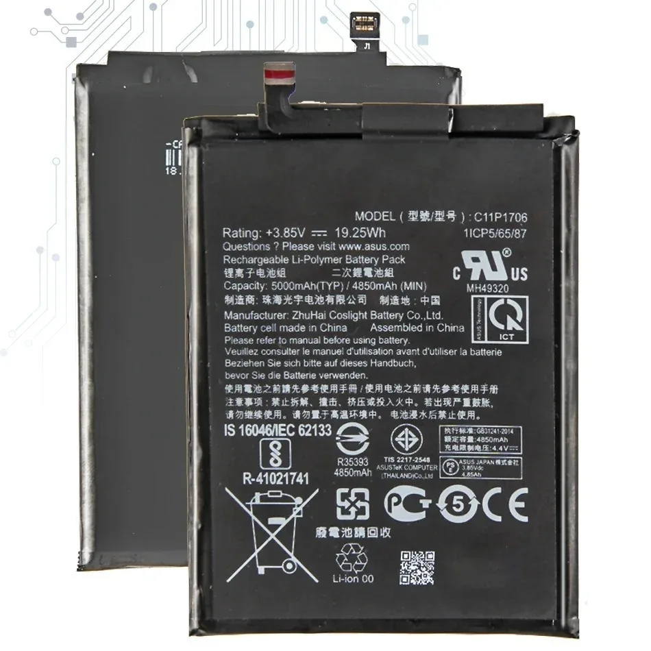 High Capacity Phone Battery For Asus, C11P1706, ZB601KL, ZB602KL, X00TDB, X00TDE, 4850Mah, Free Tools