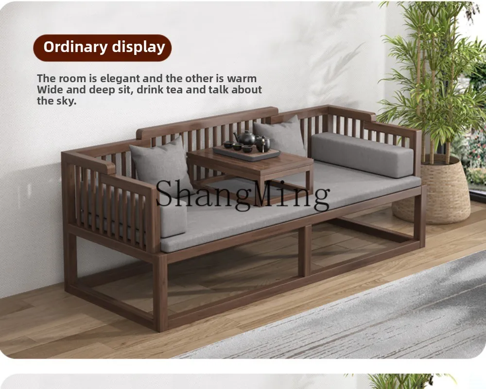 PYH new Chinese solid wood sofa bed dual-purpose push-pull living room small tea table and chair combination