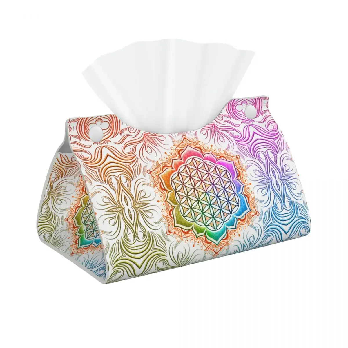 Custom Flower Of Life Lotus Facial Tissue Box Cover Rectangular Sacred Geometry Mandala PU Leather Tissue Box Holder for Office