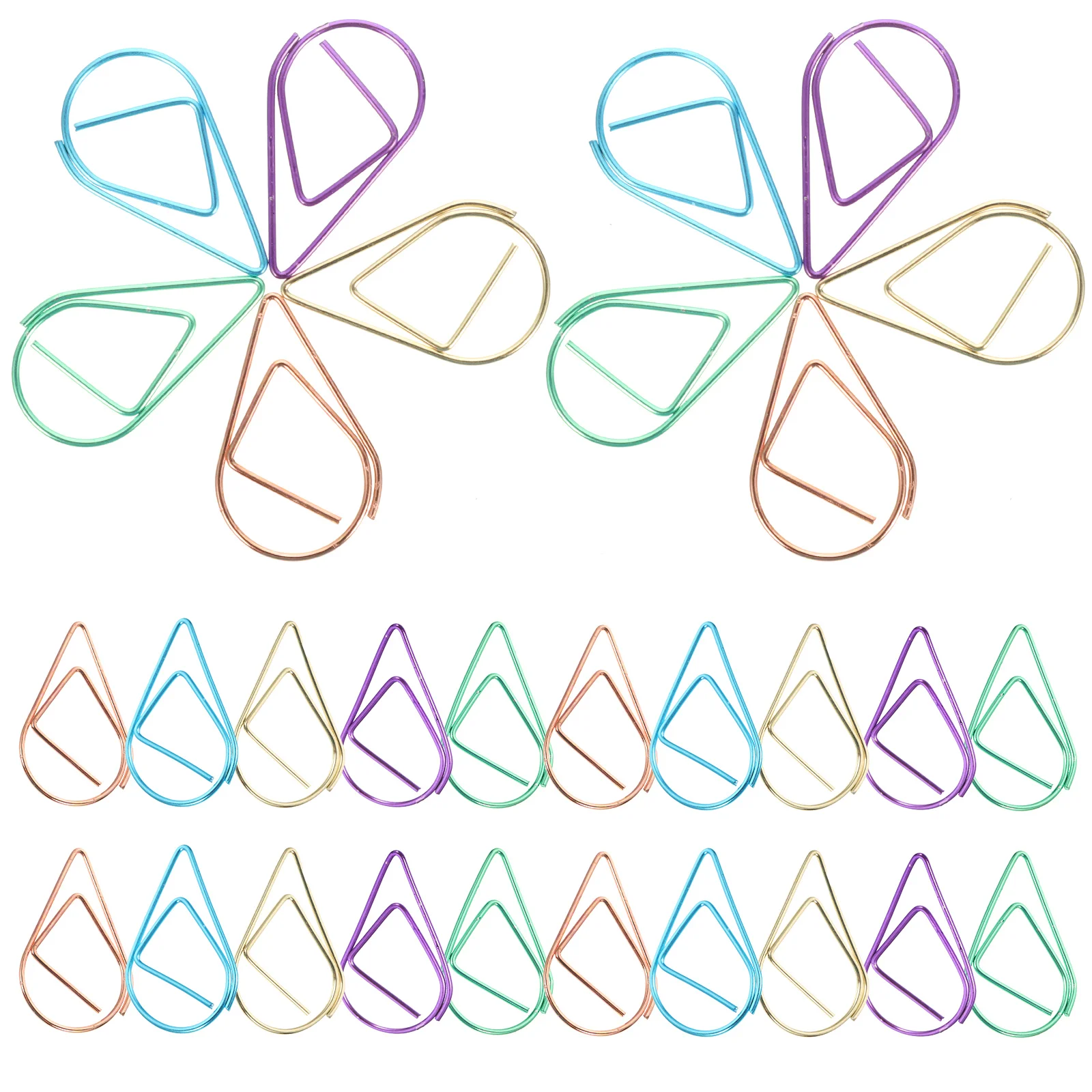 

50 Pcs Metal Water Drop Buckle Paper Clips Colored Cute Steel Wire Durable Hollow Out Desk Accessories File Organizers