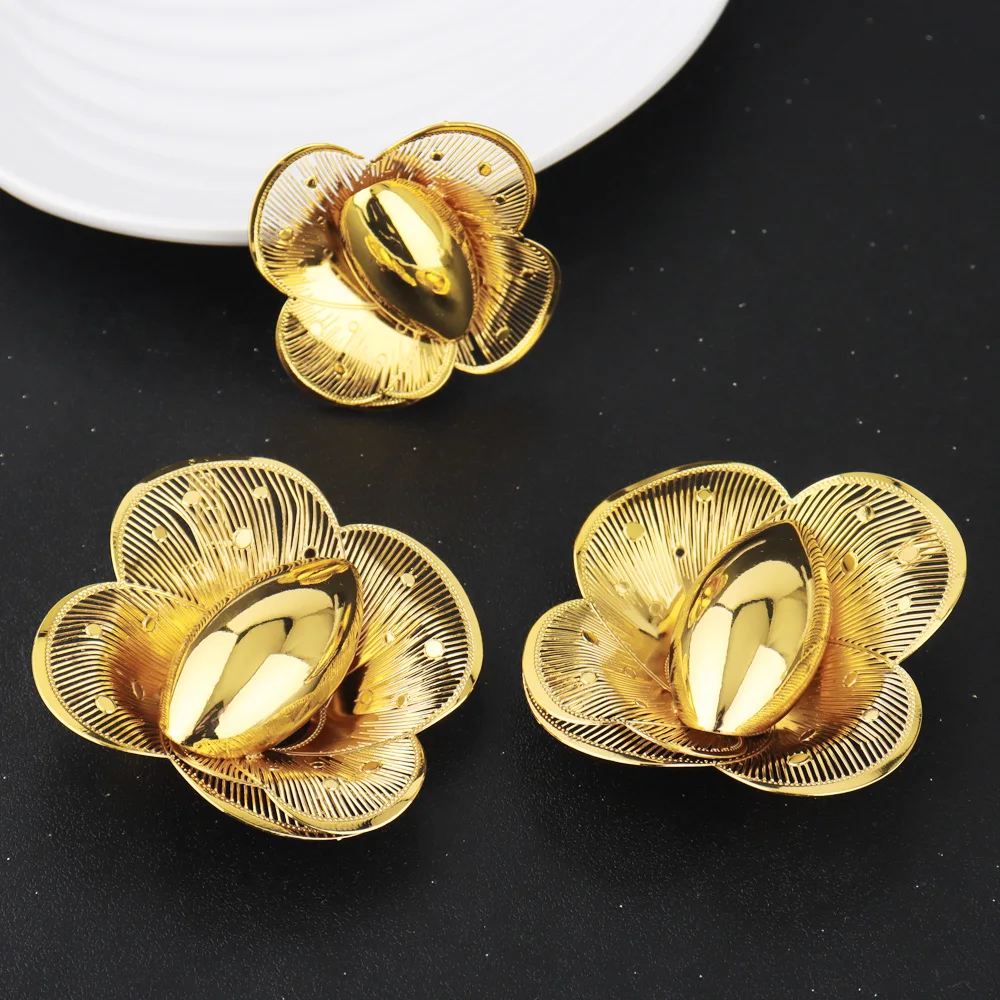 

Luxury Shining Gold Color Earrings Ring Set for Women Bride Nigeria Noble Design Jewelry Gift for Wedding Party Accessories