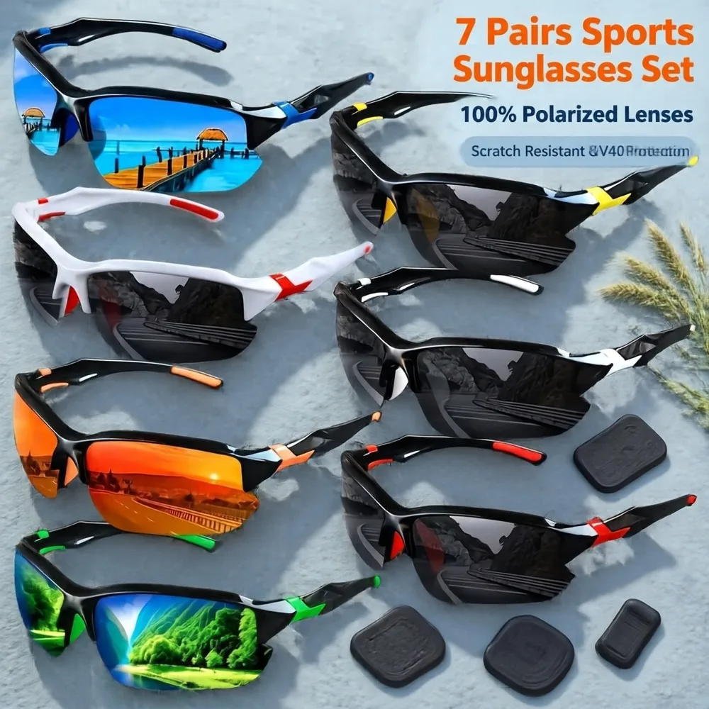 7 Pairs of Fashionable and Handsome Square Outdoor Sports Glasses, Cycling Sunglasses, Trendy Men's and Women's Models, Random Colors, Recommended Christmas and Halloween Gifts