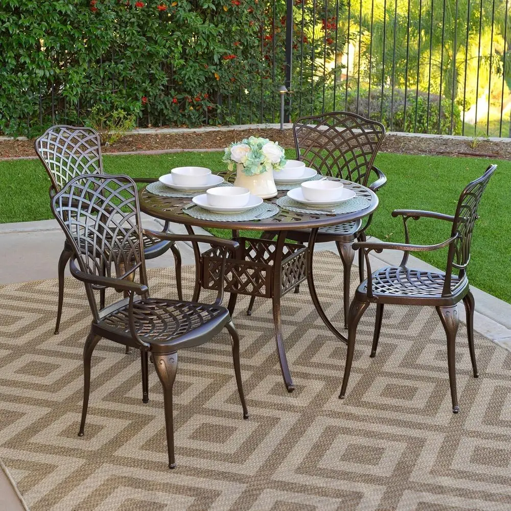 

Retro Bronze Outdoor Dining Set: 5-Piece Patio Furniture with Umbrella Hole