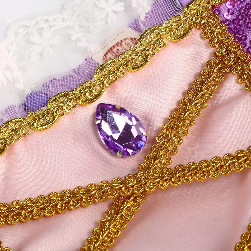 Robe de princesse Raiponce pour filles, costume de jeu plus riche pour enfants, vêtements en maille à paillettes de luxe, robe de fête d'anniversaire, costume de paupières violet