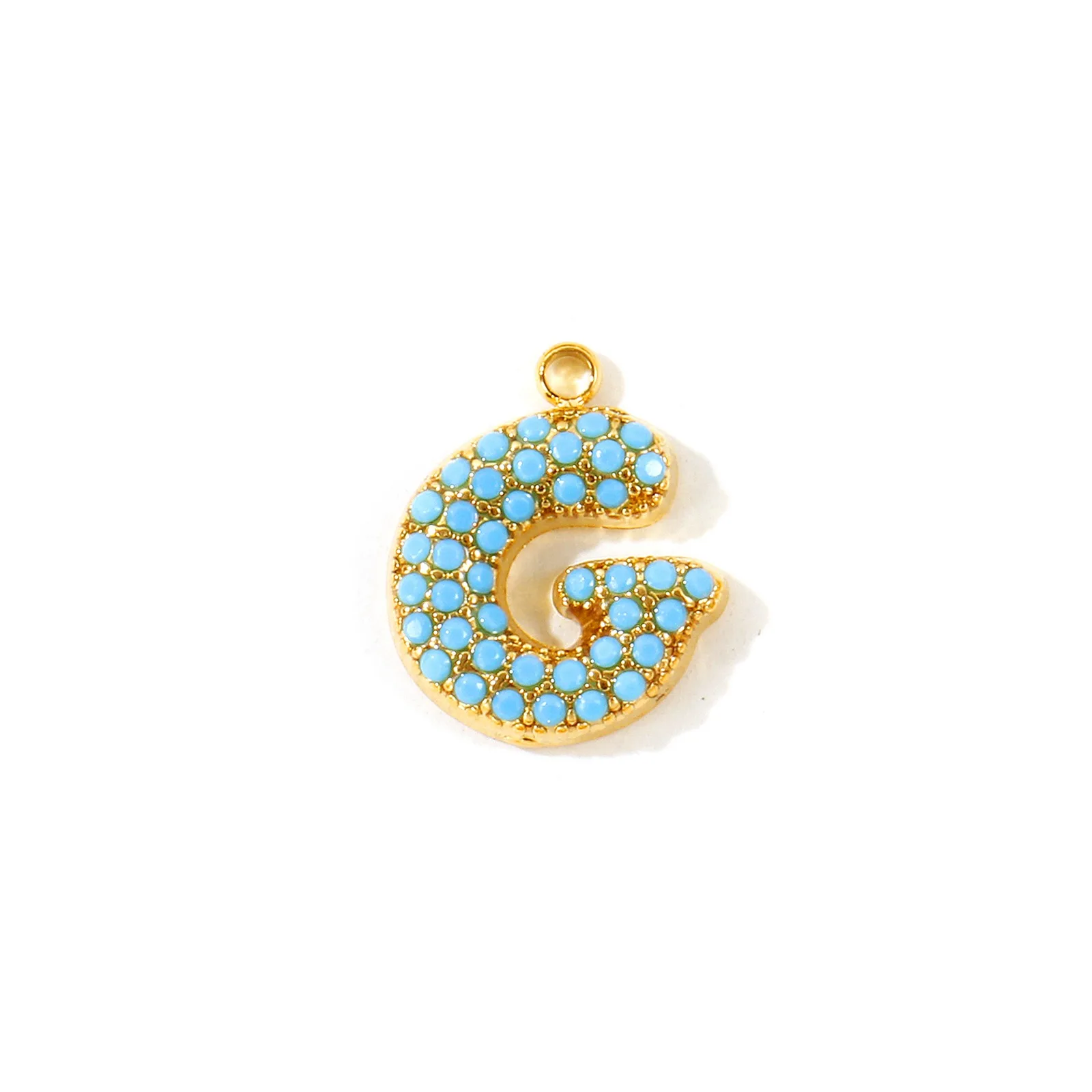 2 Stück Großbuchstaben-Anhänger "A-Z" mit Mikro-Pavé aus blauem Zirkonia, 18K vergoldet, 304 Edelstahl-Schmuckanhänger – Detail 4