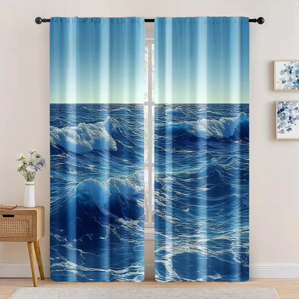 

2pc, Window Treatment Curtains sea and sky Versatile Durable Polyester,Without Electricity Family Party for Holiday Home Decor
